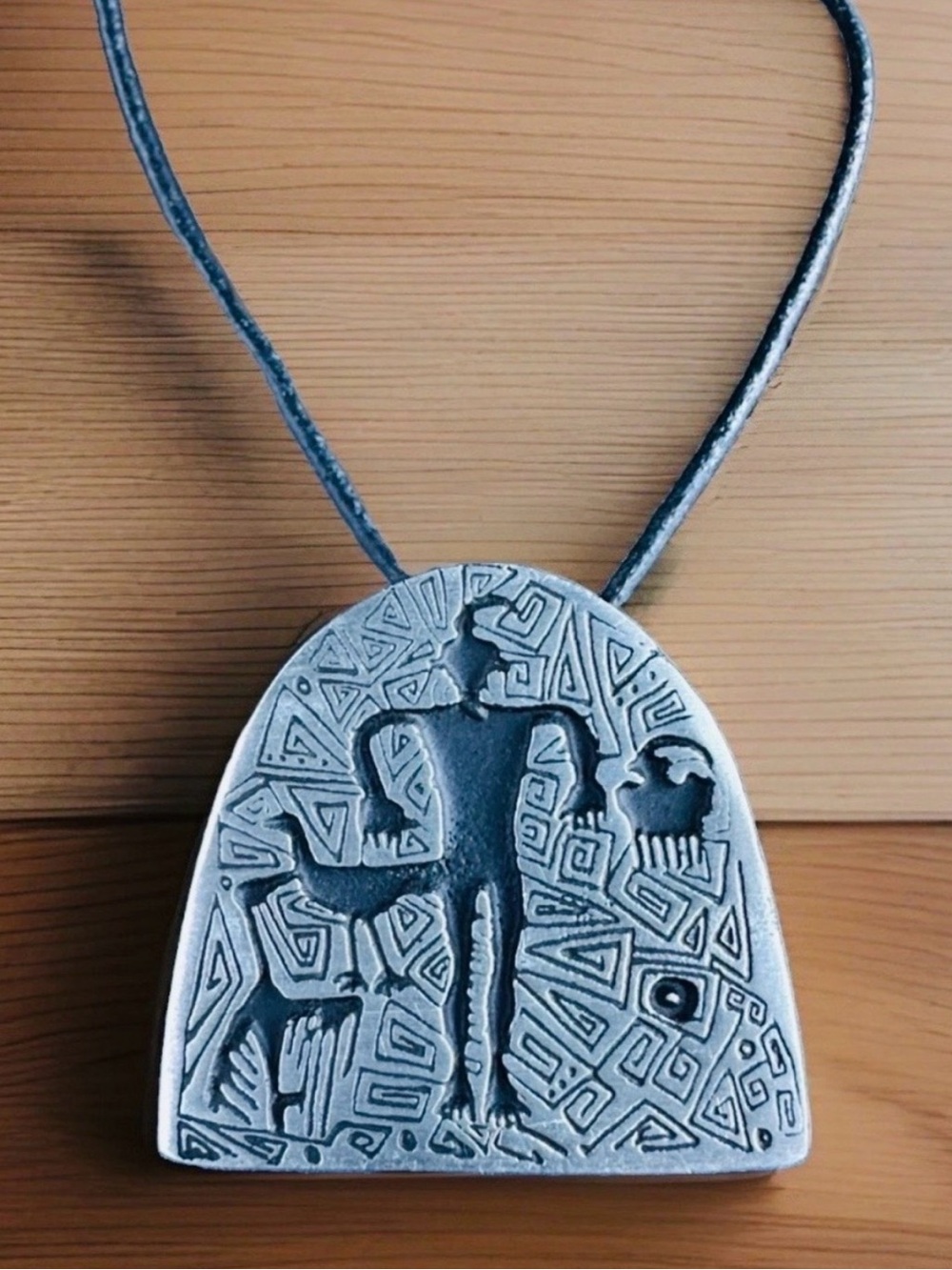 Pewter Shaman Petroglyph Cord Necklace Vintage 1998 Alice Seely Urban Fetishes
